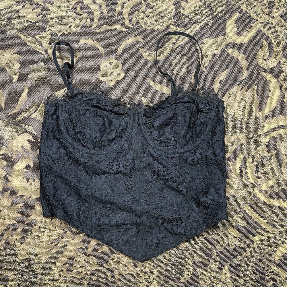 Intimately Free People Lace Corset Top Women XS Boned Underwire Black FP82422